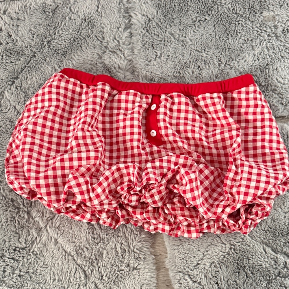 Red Gingham Mini Skirt - Women's Bubble Hem